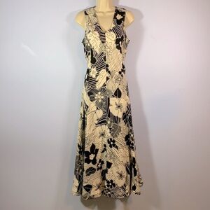Enough about me! Sz 8 linen long black white floral tropical Hawaiian dress y2k